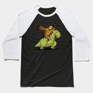 Sloth Cowboy Riding T-Rex Dinosaur Baseball T-Shirt